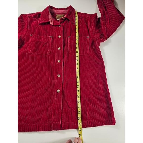 St johns bay wilderness lodge PETITE M PM red corduroy long sleeve button up ^ - Picture 7 of 7